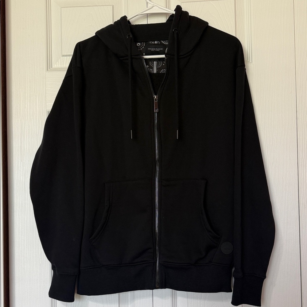 Ricky Singh Denim & Flower Brand Black Full-Zip Hoodie Jacket Men’s Sz Small